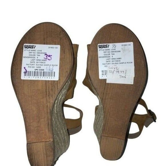 Naughty Monkey Love & Laugh Wedge Sandals Size 6 Tan Suede Espadrille 3.5" Heel - Picture 4 of 5